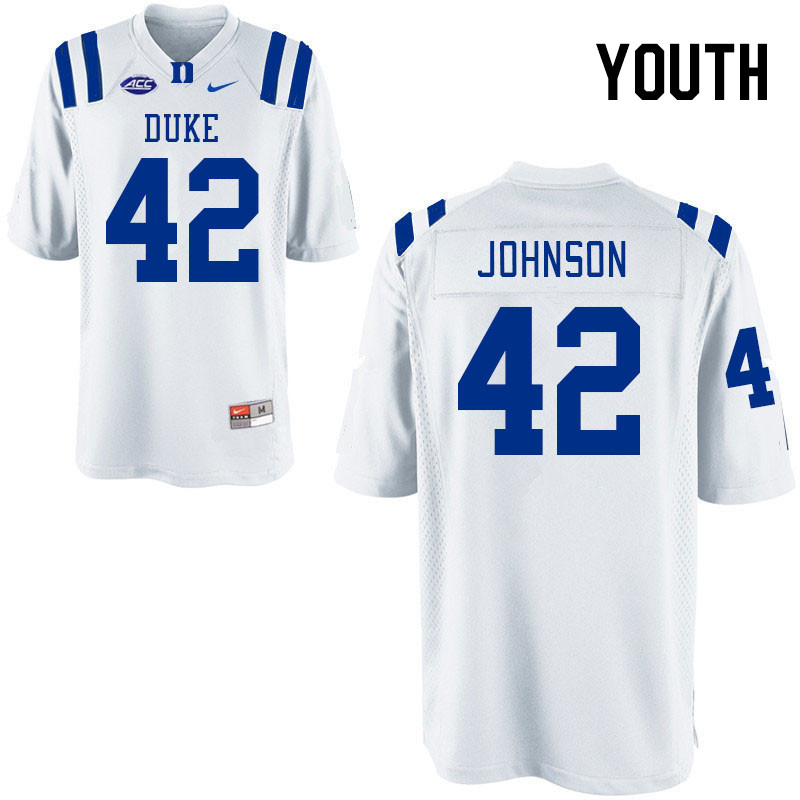 Youth #42 Kendall Johnson Duke Blue Devils College Football Jerseys Stitched-White